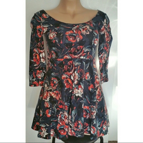 Size Large Floral Print Wide Neck Dress - Picture 2 of 3